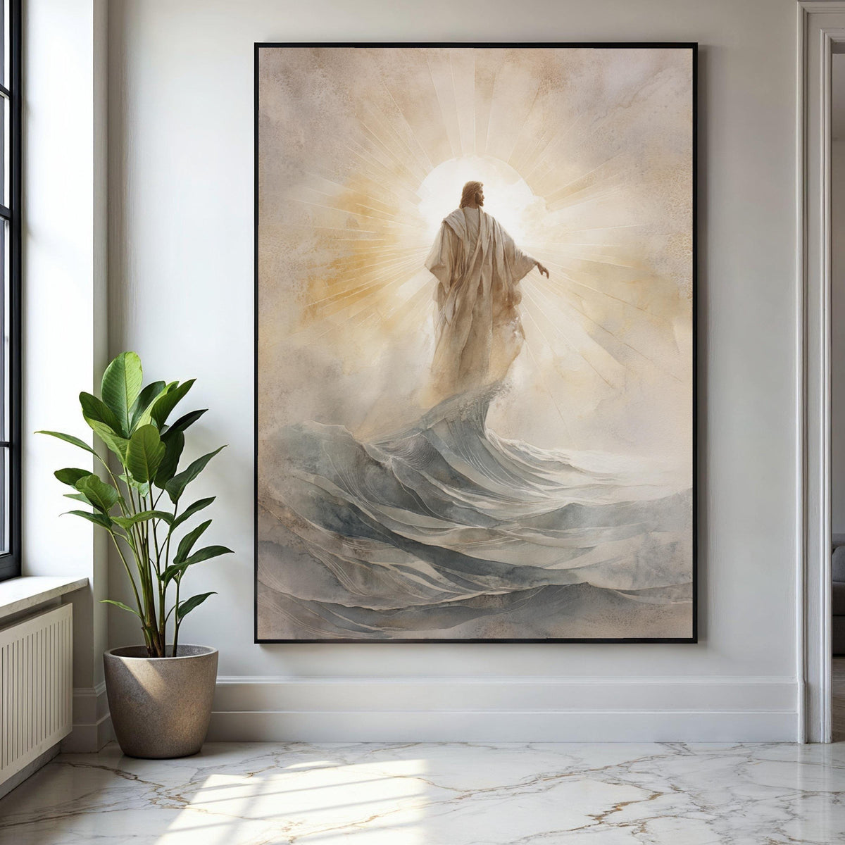 Jesus Walking on Water Canvas, Spiritual Wall Art, Christian Religious Decor, Inspirational Jesus Christ Gift Art, Home Decor, Print