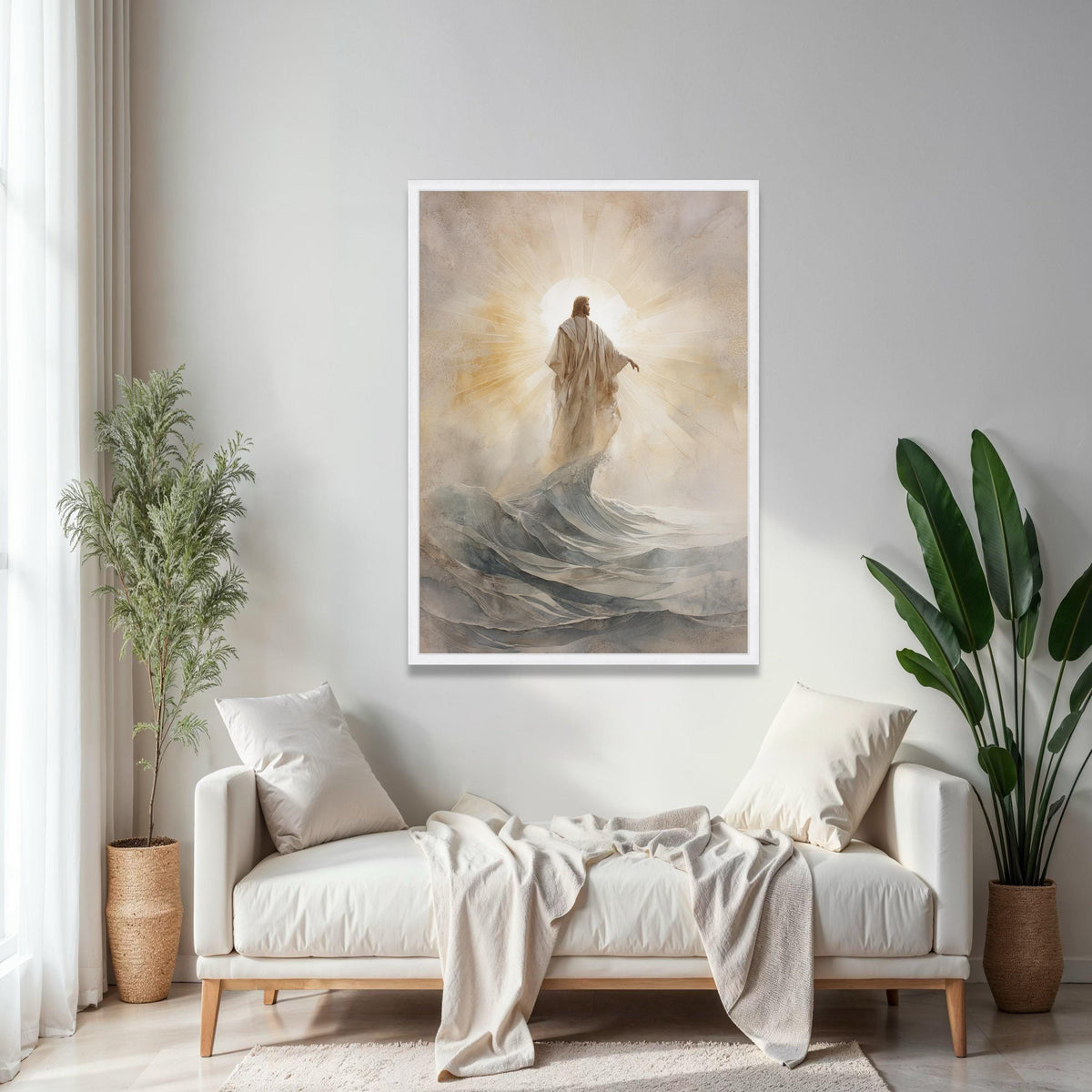 Jesus Walking on Water Canvas, Spiritual Wall Art, Christian Religious Decor, Inspirational Jesus Christ Gift Art, Home Decor, Print