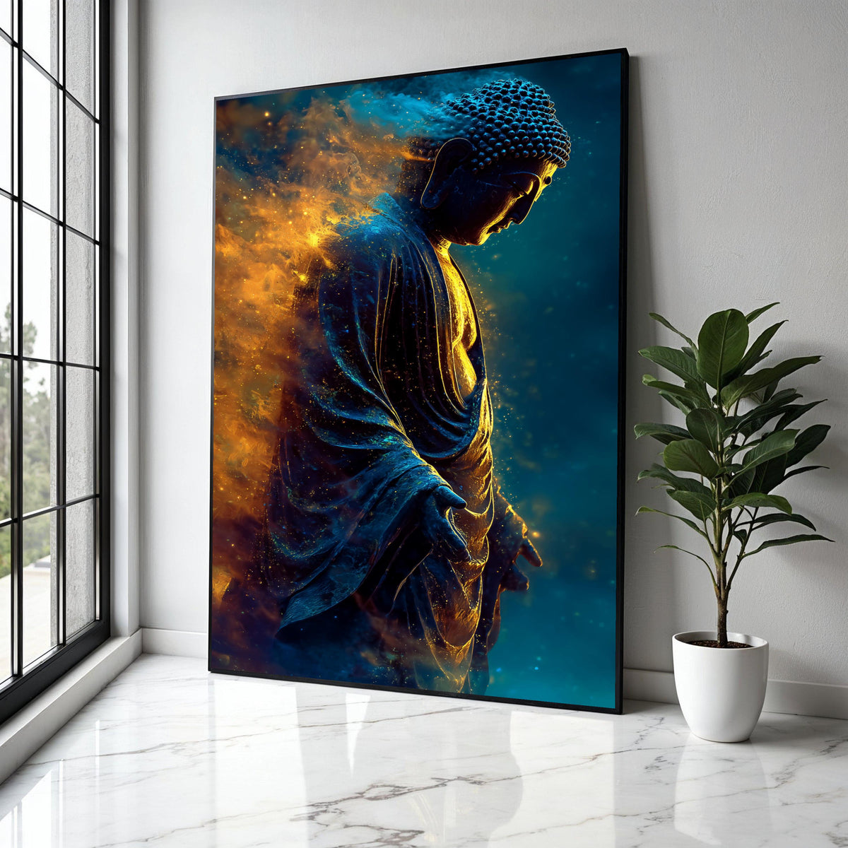 Radiant Buddha Statue Canvas, Spiritual Wall Art, Meditation Decor, Enlightenment Artwork, Zen Home Decoration, Gift Art, Home Decor, Print