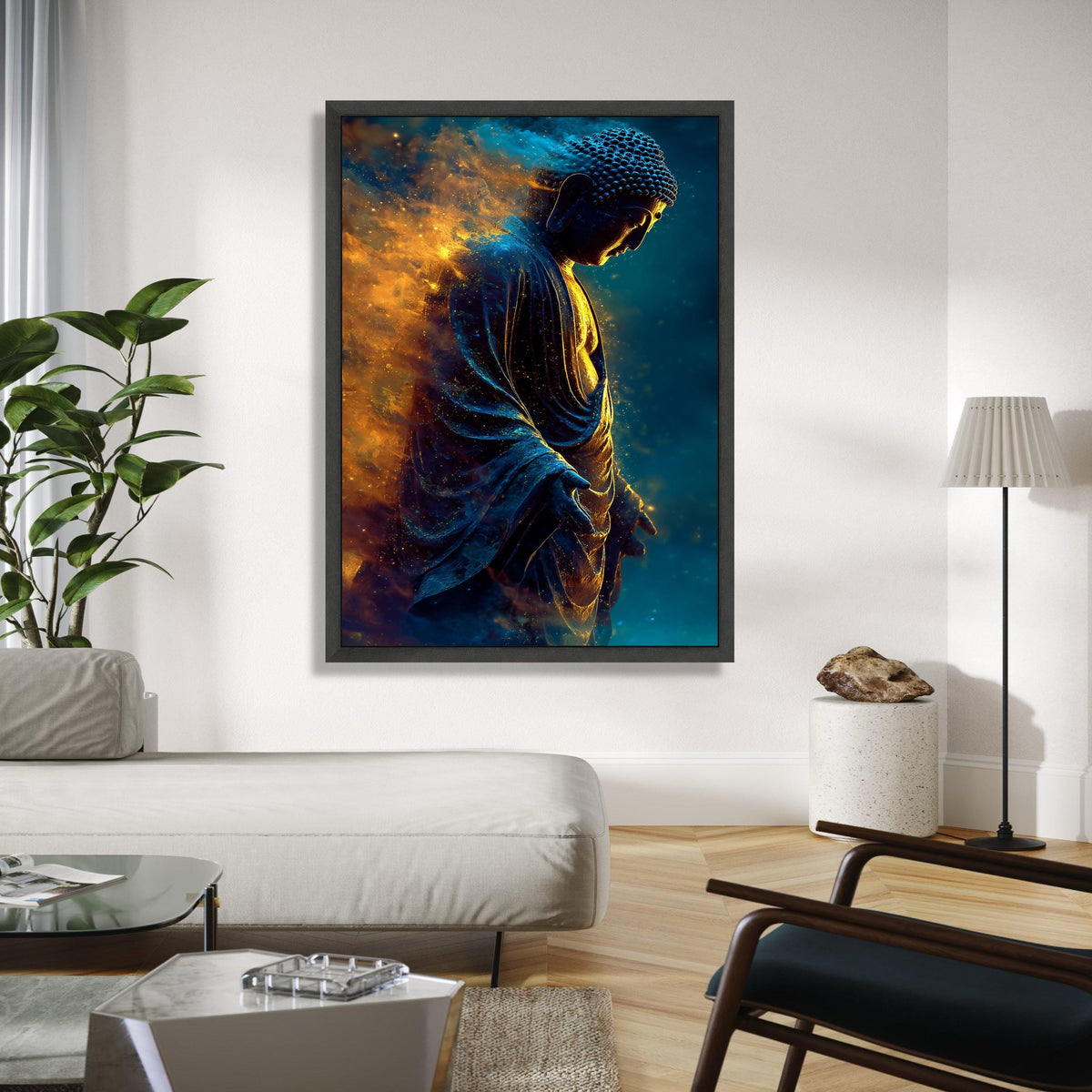 Radiant Buddha Statue Canvas, Spiritual Wall Art, Meditation Decor, Enlightenment Artwork, Zen Home Decoration, Gift Art, Home Decor, Print