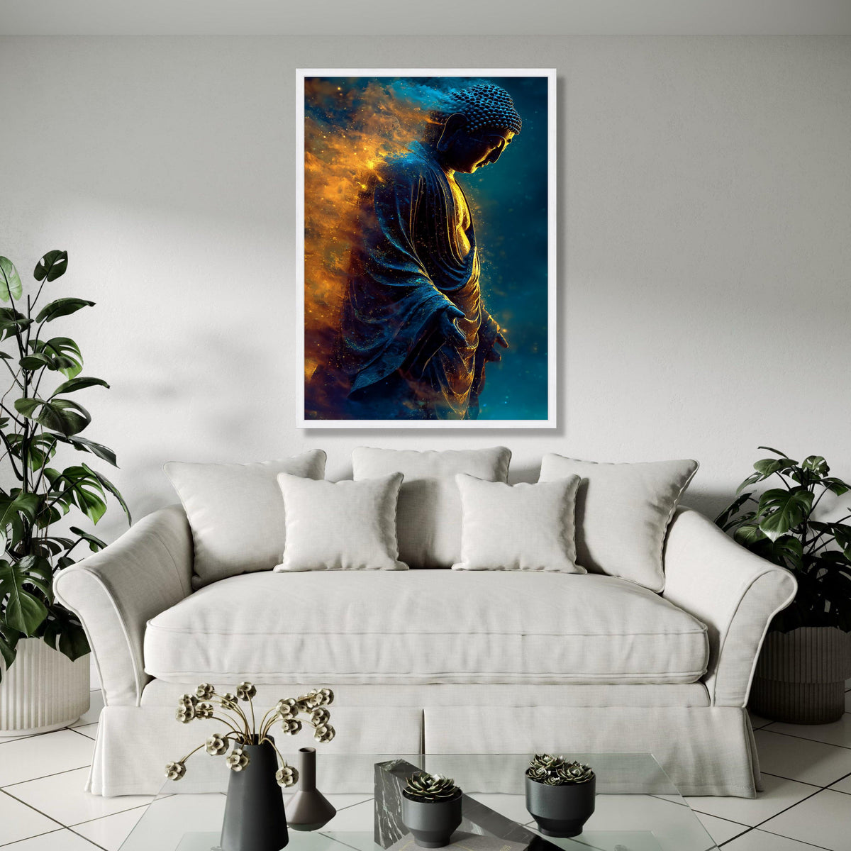 Radiant Buddha Statue Canvas, Spiritual Wall Art, Meditation Decor, Enlightenment Artwork, Zen Home Decoration, Gift Art, Home Decor, Print