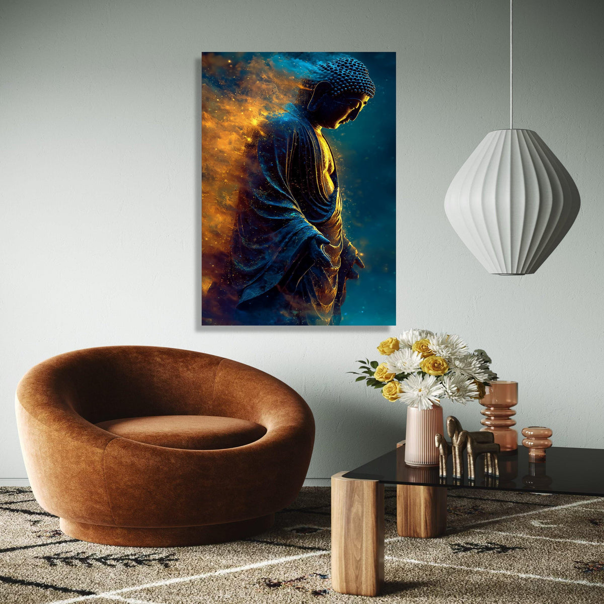 Radiant Buddha Statue Canvas, Spiritual Wall Art, Meditation Decor, Enlightenment Artwork, Zen Home Decoration, Gift Art, Home Decor, Print