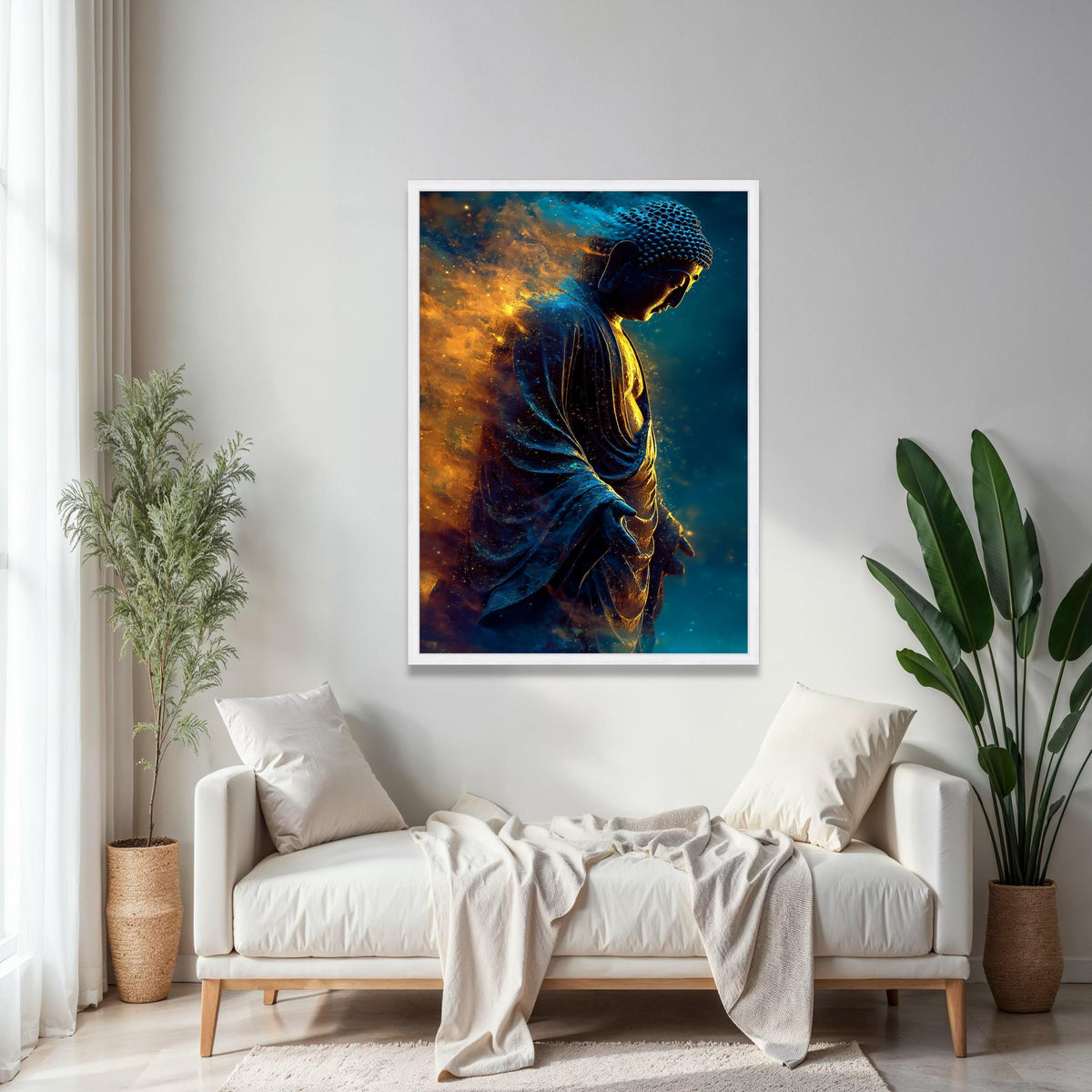 Radiant Buddha Statue Canvas, Spiritual Wall Art, Meditation Decor, Enlightenment Artwork, Zen Home Decoration, Gift Art, Home Decor, Print