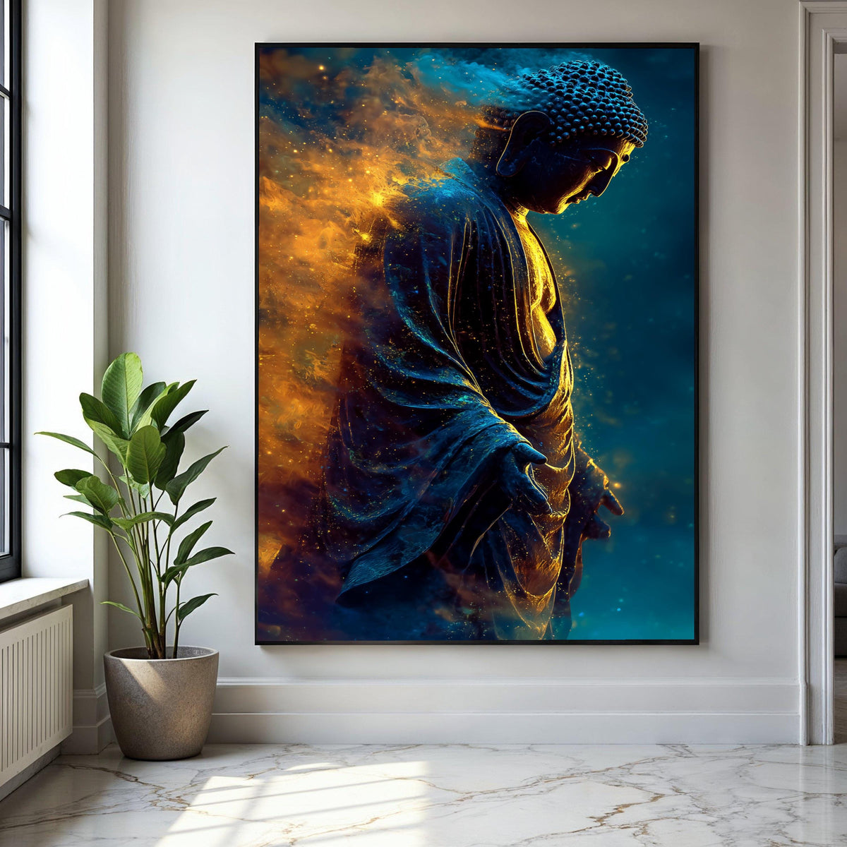 Radiant Buddha Statue Canvas, Spiritual Wall Art, Meditation Decor, Enlightenment Artwork, Zen Home Decoration, Gift Art, Home Decor, Print