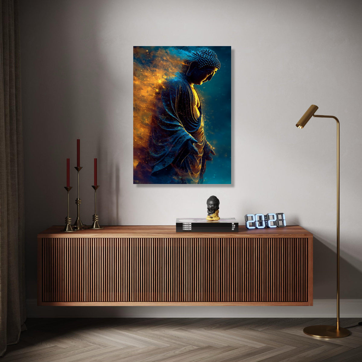 Radiant Buddha Statue Canvas, Spiritual Wall Art, Meditation Decor, Enlightenment Artwork, Zen Home Decoration, Gift Art, Home Decor, Print