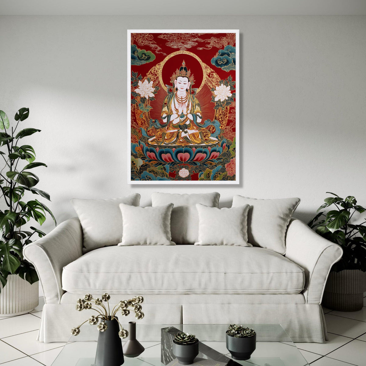 Meditative Buddha Canvas Wall Art, Asian Spiritual Decor, Red and Gold Lotus Painting, Zen Home Decoration, Gift Art, Home Decor, Print