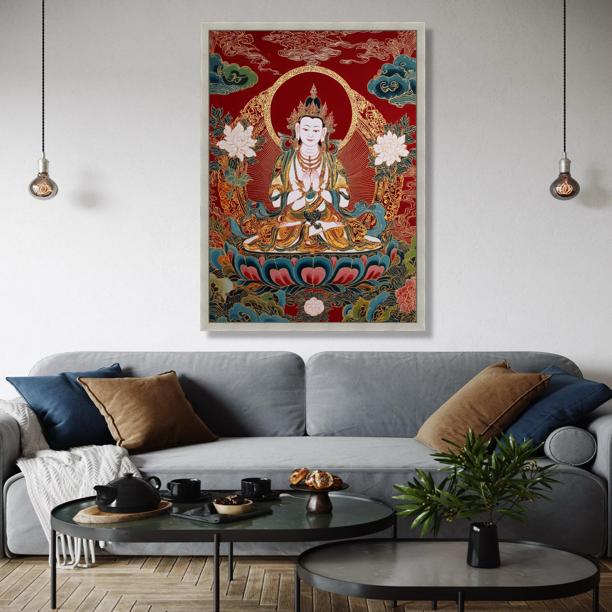 Meditative Buddha Canvas Wall Art, Asian Spiritual Decor, Red and Gold Lotus Painting, Zen Home Decoration, Gift Art, Home Decor, Print