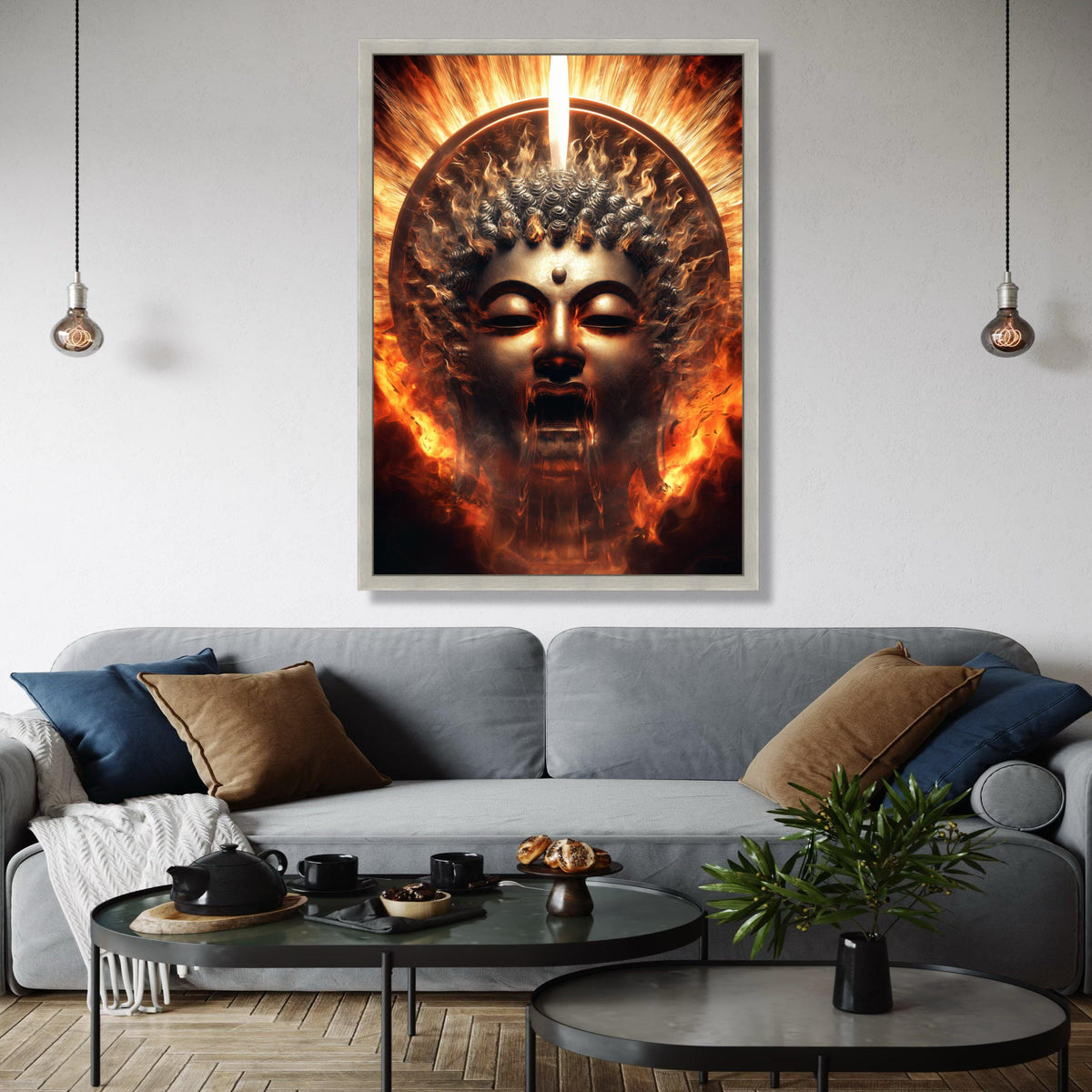 Fiery Buddha Face Canvas, Spiritual Wall Art, Enlightenment Flames Decoration, Mystical Meditation Canvas, Zen Gift Art, Home Decor, Print