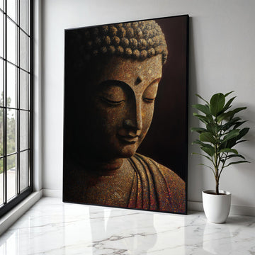 Meditative Buddha Portrait Canvas, Spiritual Wall Art, Mosaic Design, Zen Decor, Peaceful Home Decoration Gift Art, Home Decor, Print