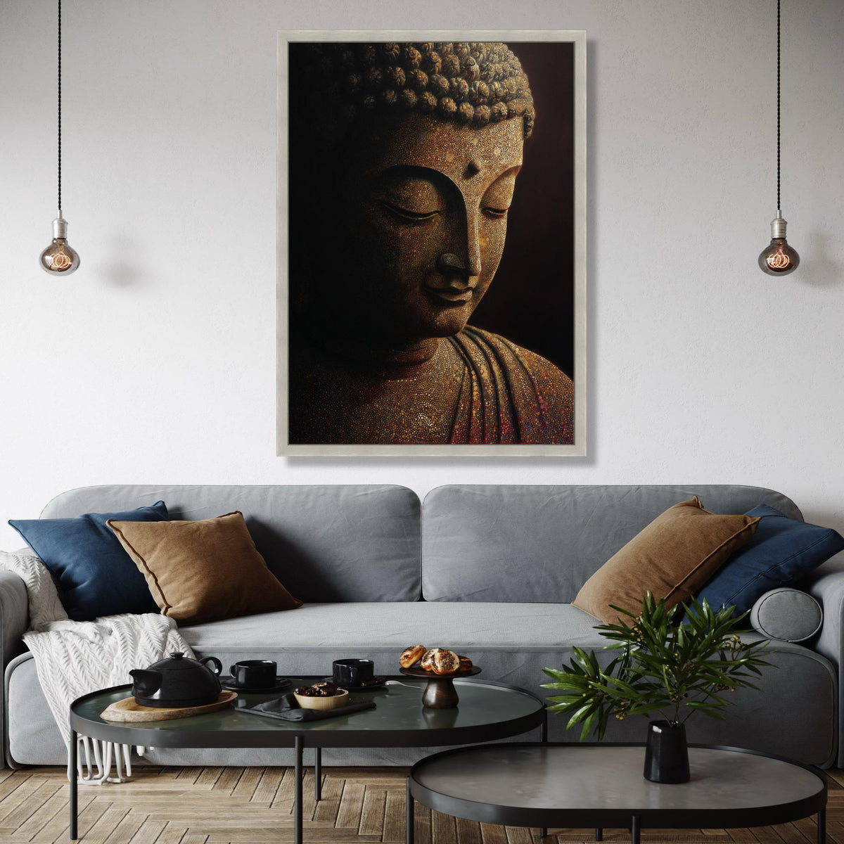 Meditative Buddha Portrait Canvas, Spiritual Wall Art, Mosaic Design, Zen Decor, Peaceful Home Decoration Gift Art, Home Decor, Print