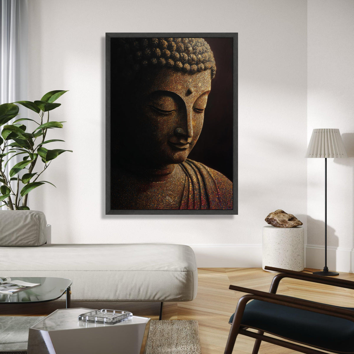 Meditative Buddha Portrait Canvas, Spiritual Wall Art, Mosaic Design, Zen Decor, Peaceful Home Decoration Gift Art, Home Decor, Print