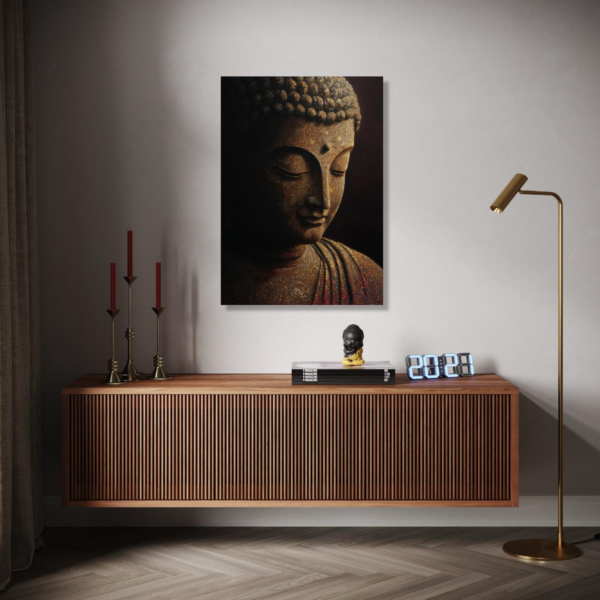 Meditative Buddha Portrait Canvas, Spiritual Wall Art, Mosaic Design, Zen Decor, Peaceful Home Decoration Gift Art, Home Decor, Print