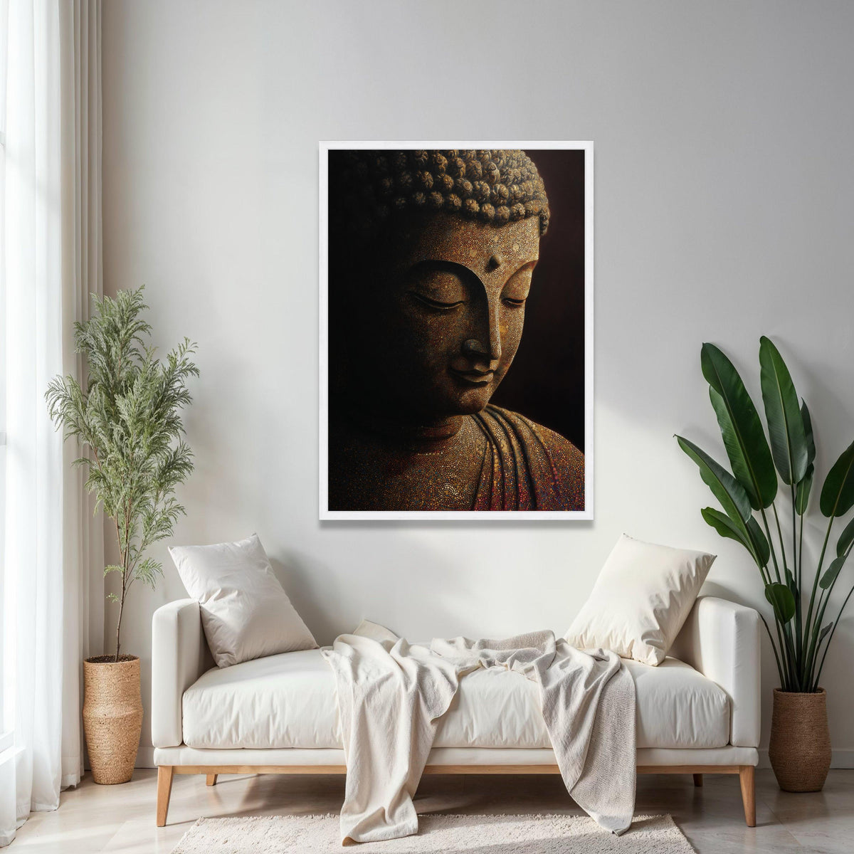 Meditative Buddha Portrait Canvas, Spiritual Wall Art, Mosaic Design, Zen Decor, Peaceful Home Decoration Gift Art, Home Decor, Print