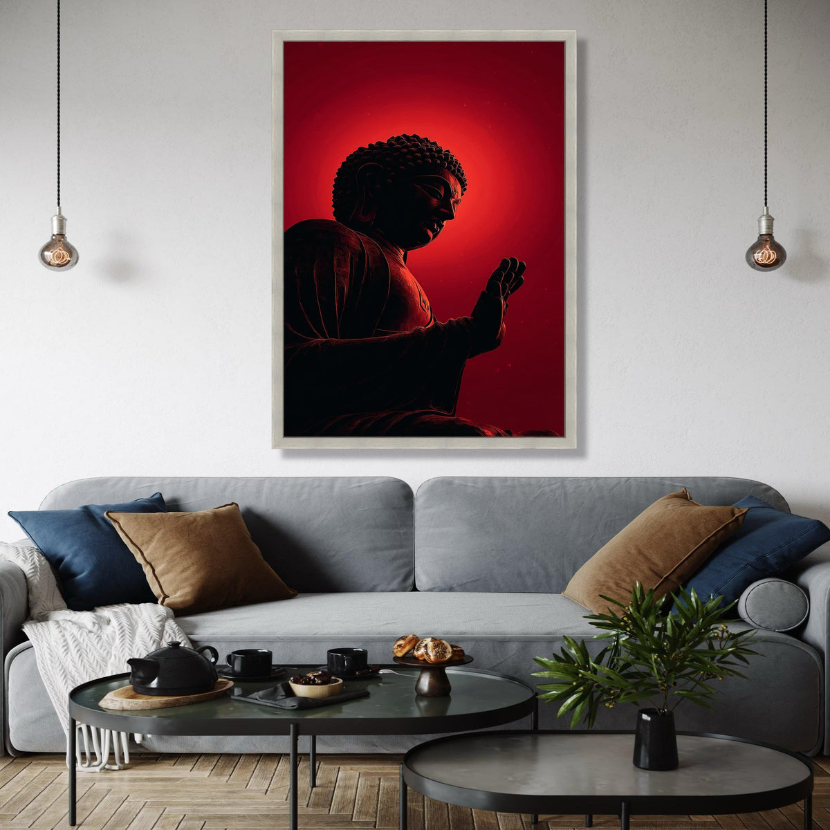 Meditative Buddha Silhouette Canvas, Red Glow Spiritual Wall Art, Zen Decor, Mindfulness Artwork, Modern Yoga Gift Art, Home Decor, Print