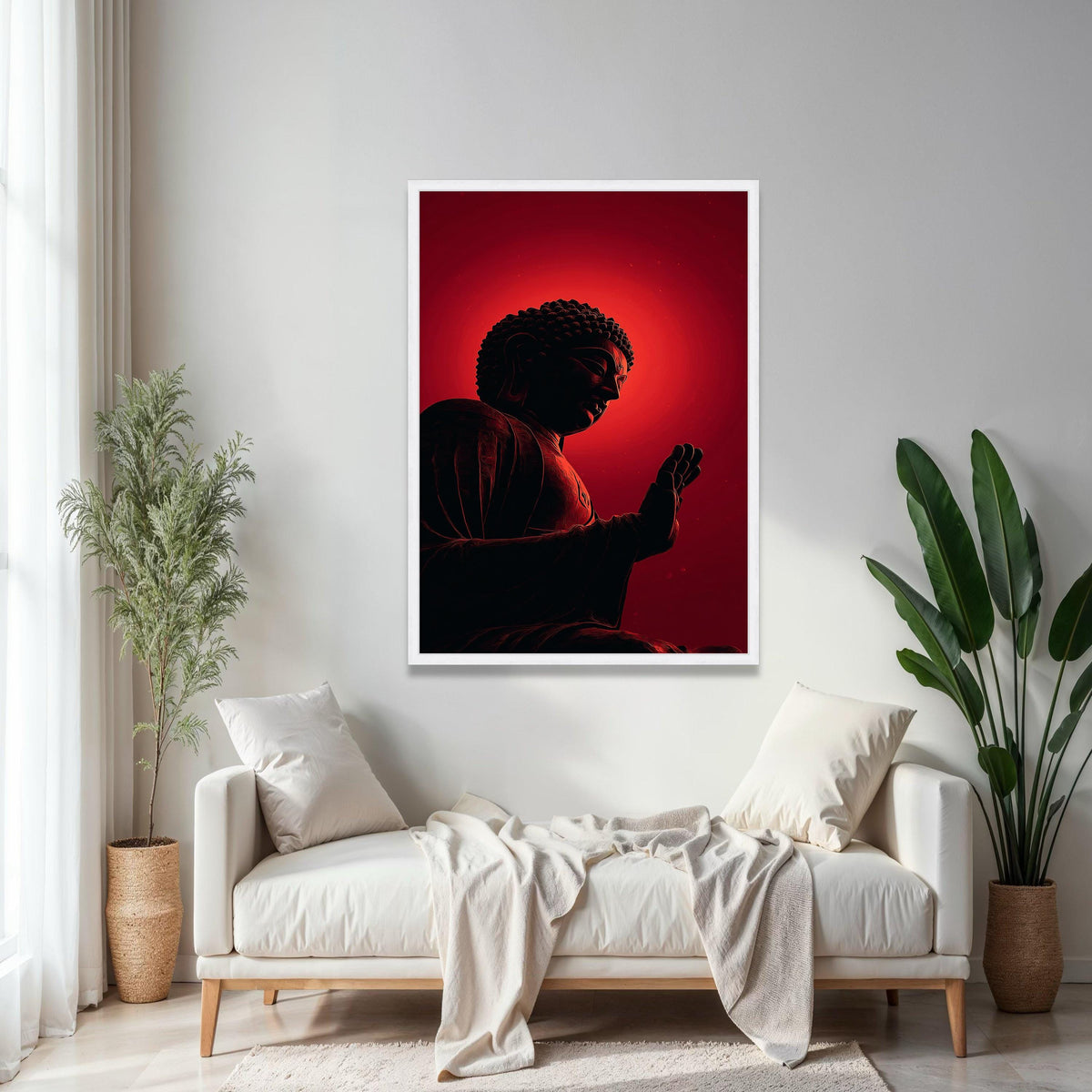 Meditative Buddha Silhouette Canvas, Red Glow Spiritual Wall Art, Zen Decor, Mindfulness Artwork, Modern Yoga Gift Art, Home Decor, Print