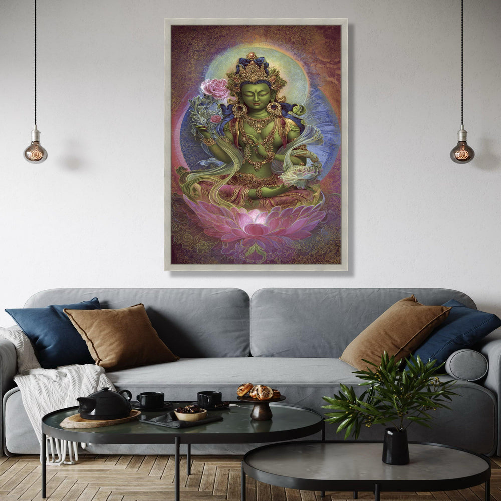 Green Tara Goddess Canvas Wall Art, Tibetan Buddhist Spiritual Painting, Lotus Flower Meditation Decor, Sacred Gift Art, Home Decor, Print