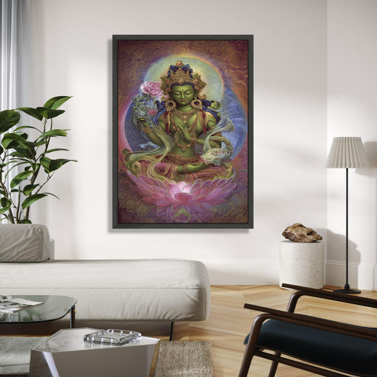 Green Tara Goddess Canvas Wall Art, Tibetan Buddhist Spiritual Painting, Lotus Flower Meditation Decor, Sacred Gift Art, Home Decor, Print