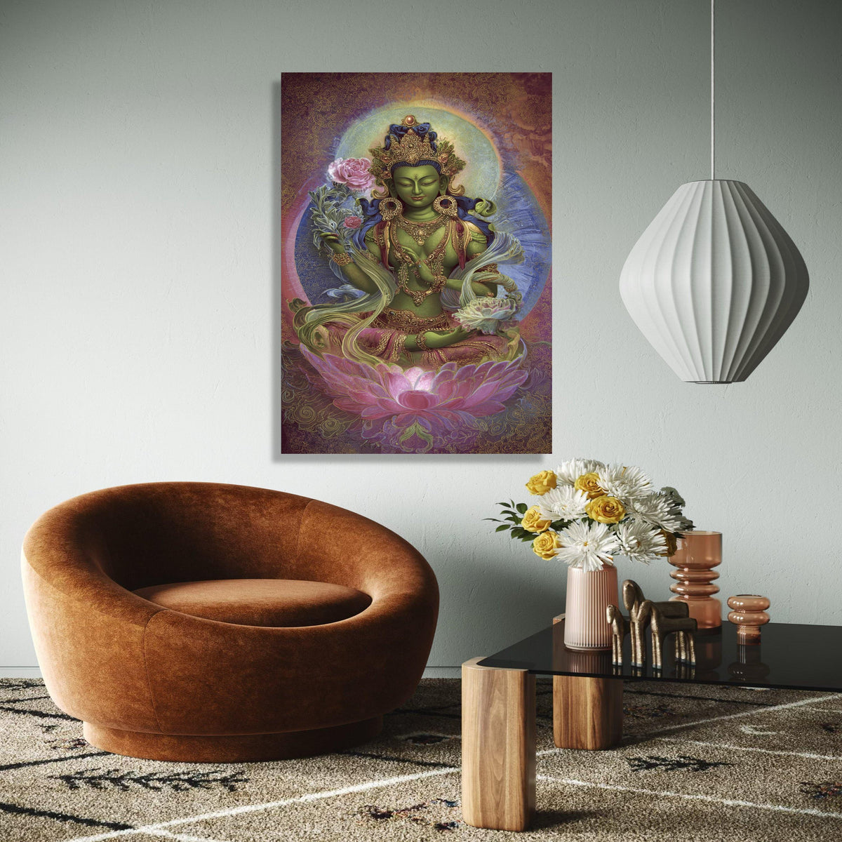 Green Tara Goddess Canvas Wall Art, Tibetan Buddhist Spiritual Painting, Lotus Flower Meditation Decor, Sacred Gift Art, Home Decor, Print