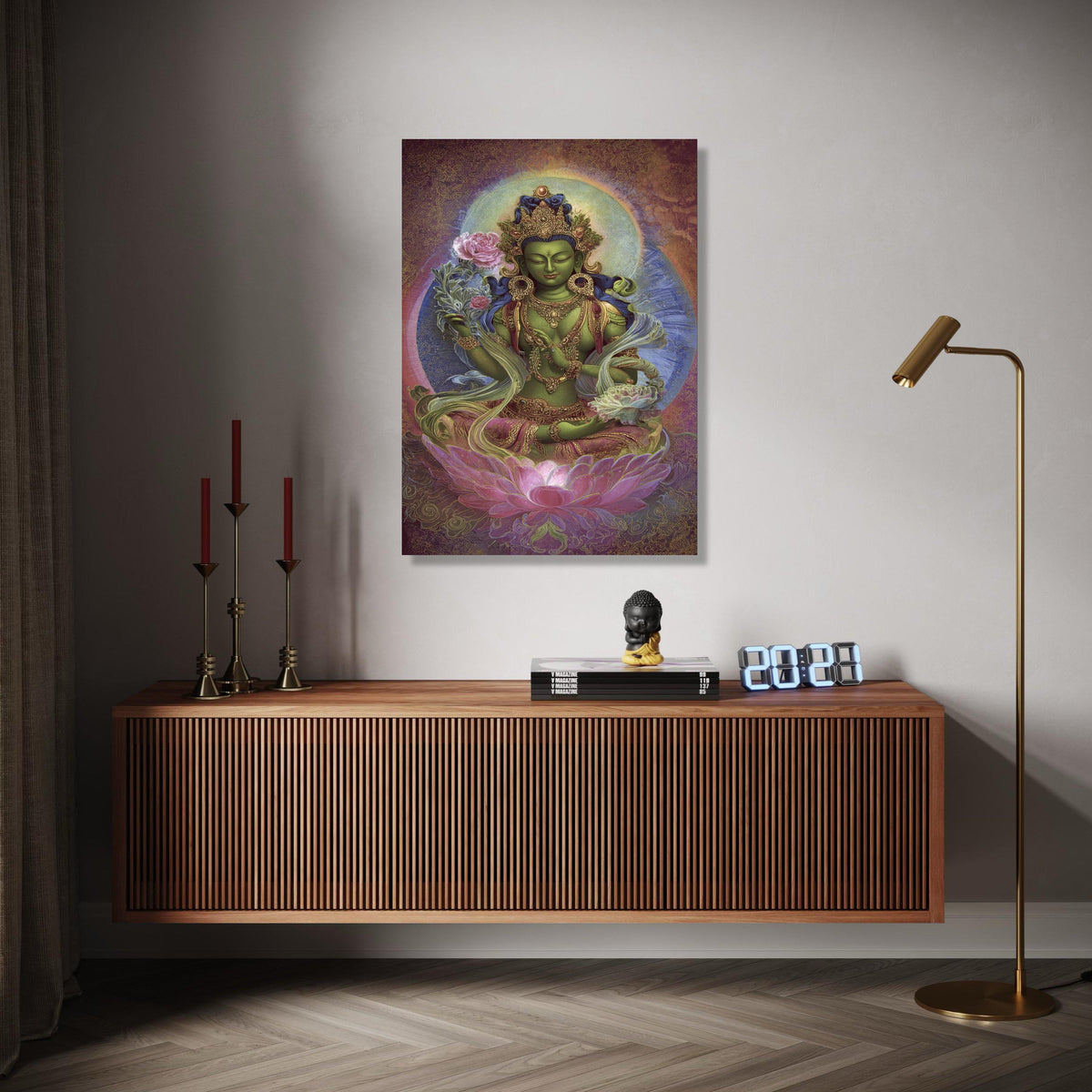 Green Tara Goddess Canvas Wall Art, Tibetan Buddhist Spiritual Painting, Lotus Flower Meditation Decor, Sacred Gift Art, Home Decor, Print