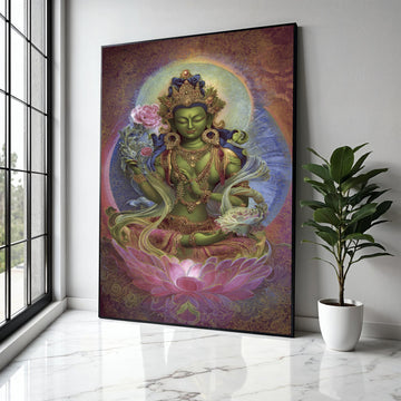 Green Tara Goddess Canvas Wall Art, Tibetan Buddhist Spiritual Painting, Lotus Flower Meditation Decor, Sacred Gift Art, Home Decor, Print