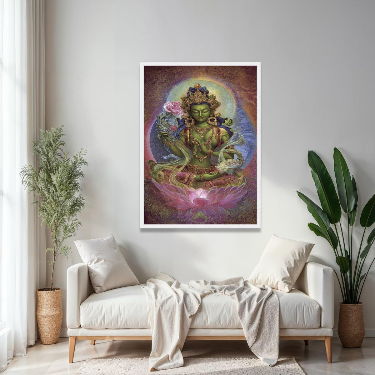 Green Tara Goddess Canvas Wall Art, Tibetan Buddhist Spiritual Painting, Lotus Flower Meditation Decor, Sacred Gift Art, Home Decor, Print