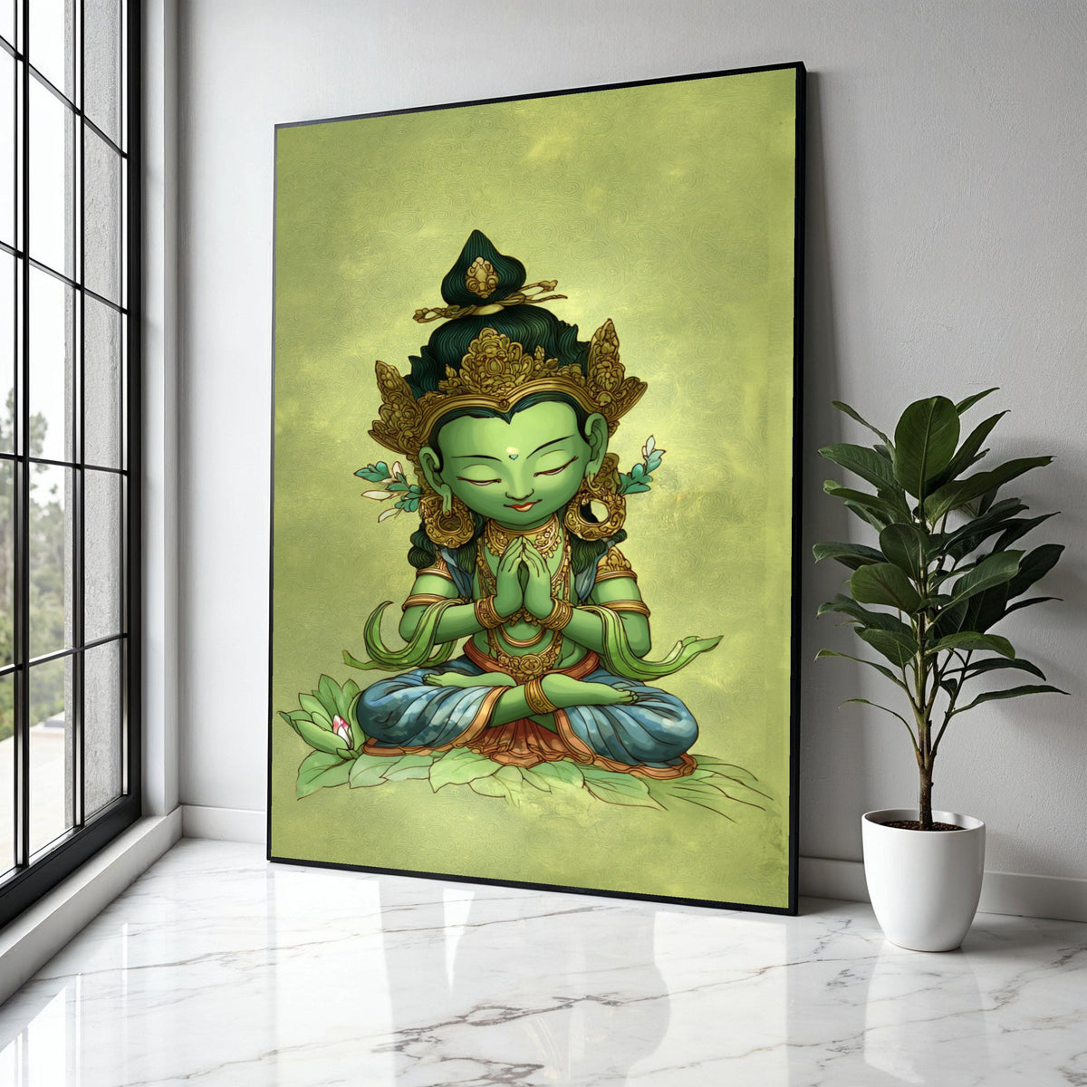 Meditative Green Buddha Canvas Wall Art, Spiritual Home Decor, Asian Zen Art, Mindfulness Meditation Painting, Gift Art, Home Decor, Print