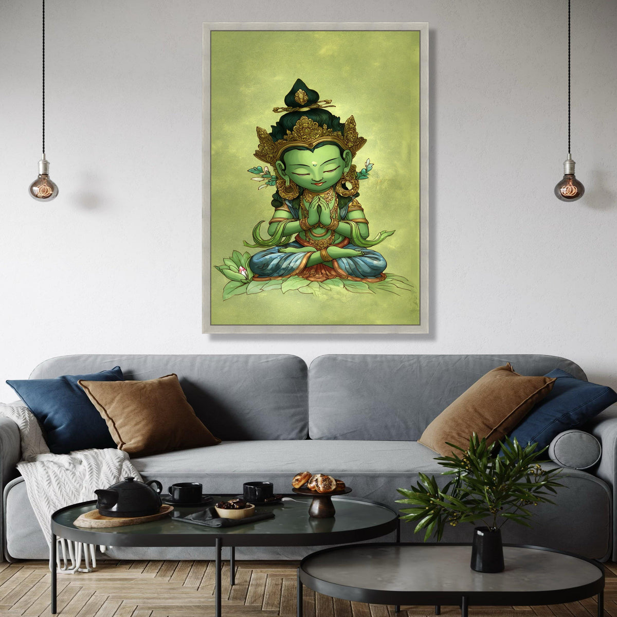 Meditative Green Buddha Canvas Wall Art, Spiritual Home Decor, Asian Zen Art, Mindfulness Meditation Painting, Gift Art, Home Decor, Print