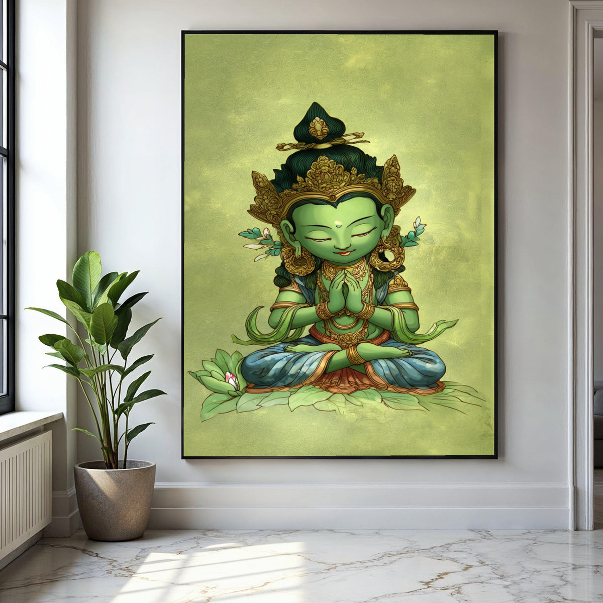 Meditative Green Buddha Canvas Wall Art, Spiritual Home Decor, Asian Zen Art, Mindfulness Meditation Painting, Gift Art, Home Decor, Print
