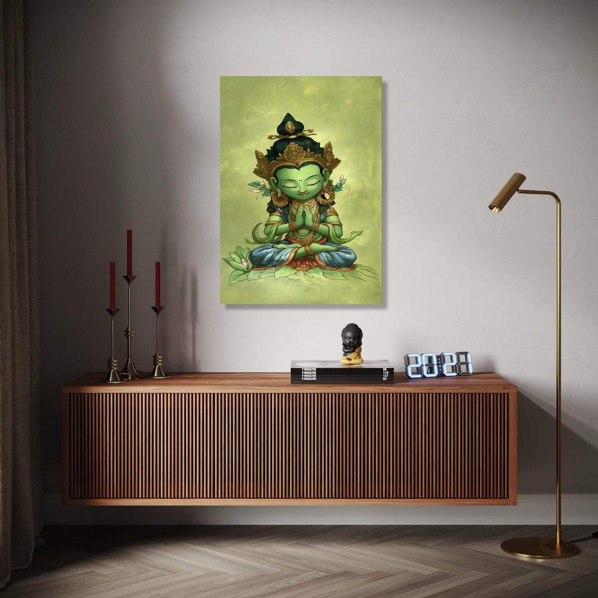 Meditative Green Buddha Canvas Wall Art, Spiritual Home Decor, Asian Zen Art, Mindfulness Meditation Painting, Gift Art, Home Decor, Print