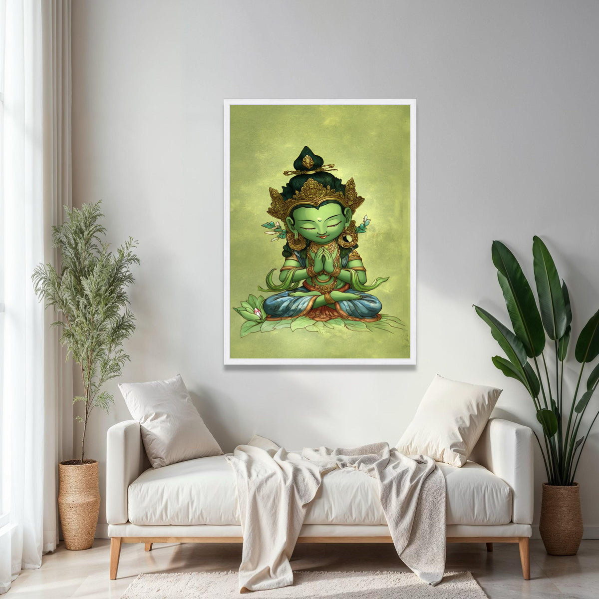 Meditative Green Buddha Canvas Wall Art, Spiritual Home Decor, Asian Zen Art, Mindfulness Meditation Painting, Gift Art, Home Decor, Print