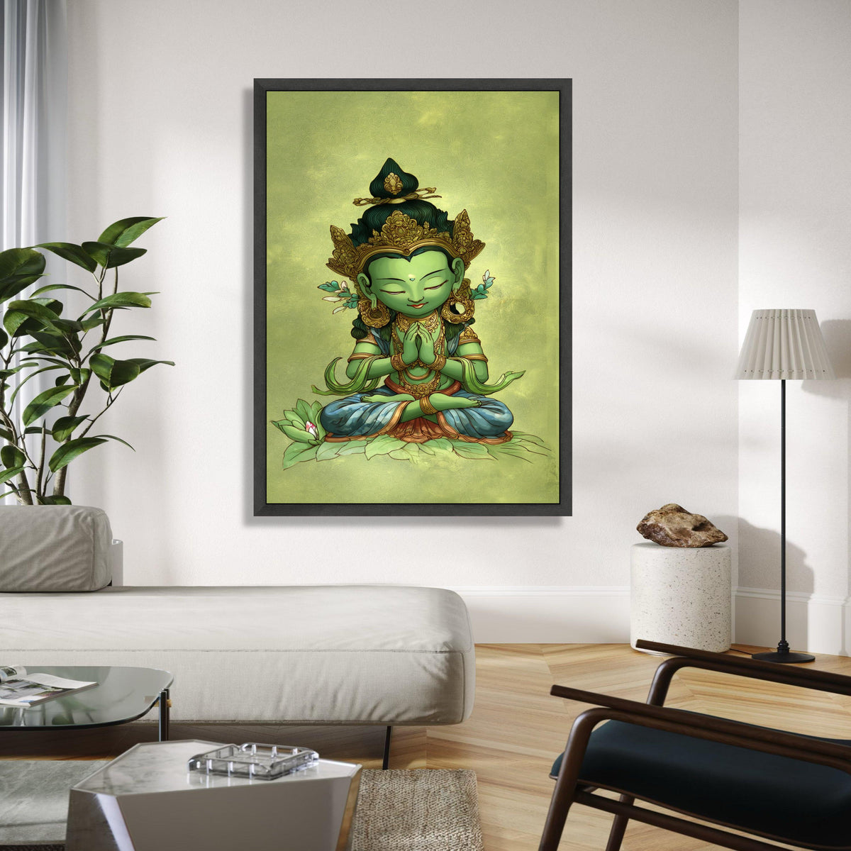Meditative Green Buddha Canvas Wall Art, Spiritual Home Decor, Asian Zen Art, Mindfulness Meditation Painting, Gift Art, Home Decor, Print