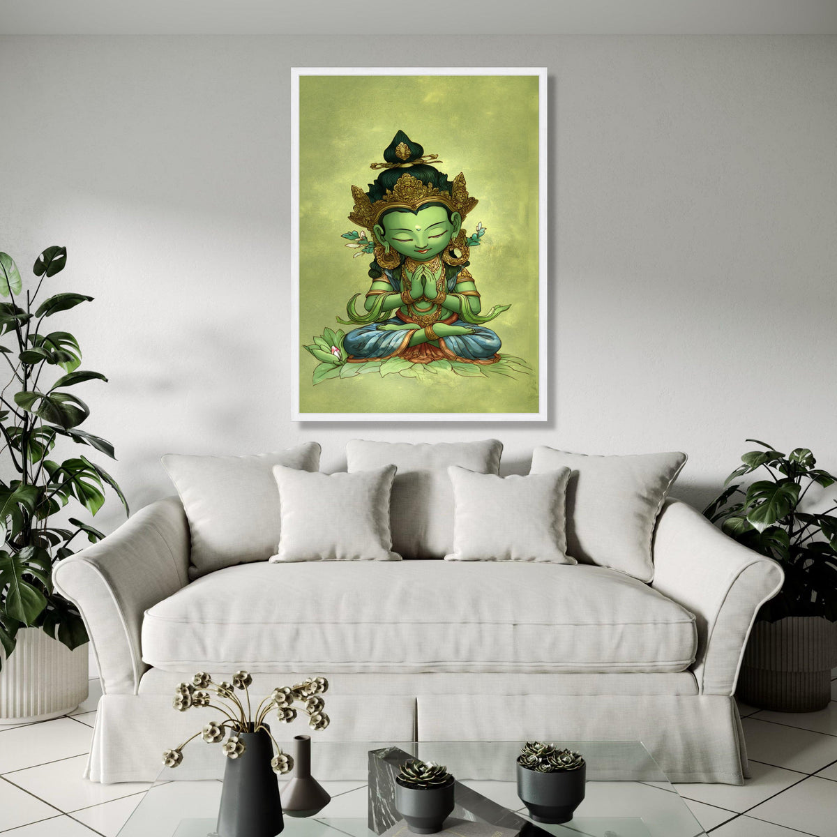 Meditative Green Buddha Canvas Wall Art, Spiritual Home Decor, Asian Zen Art, Mindfulness Meditation Painting, Gift Art, Home Decor, Print