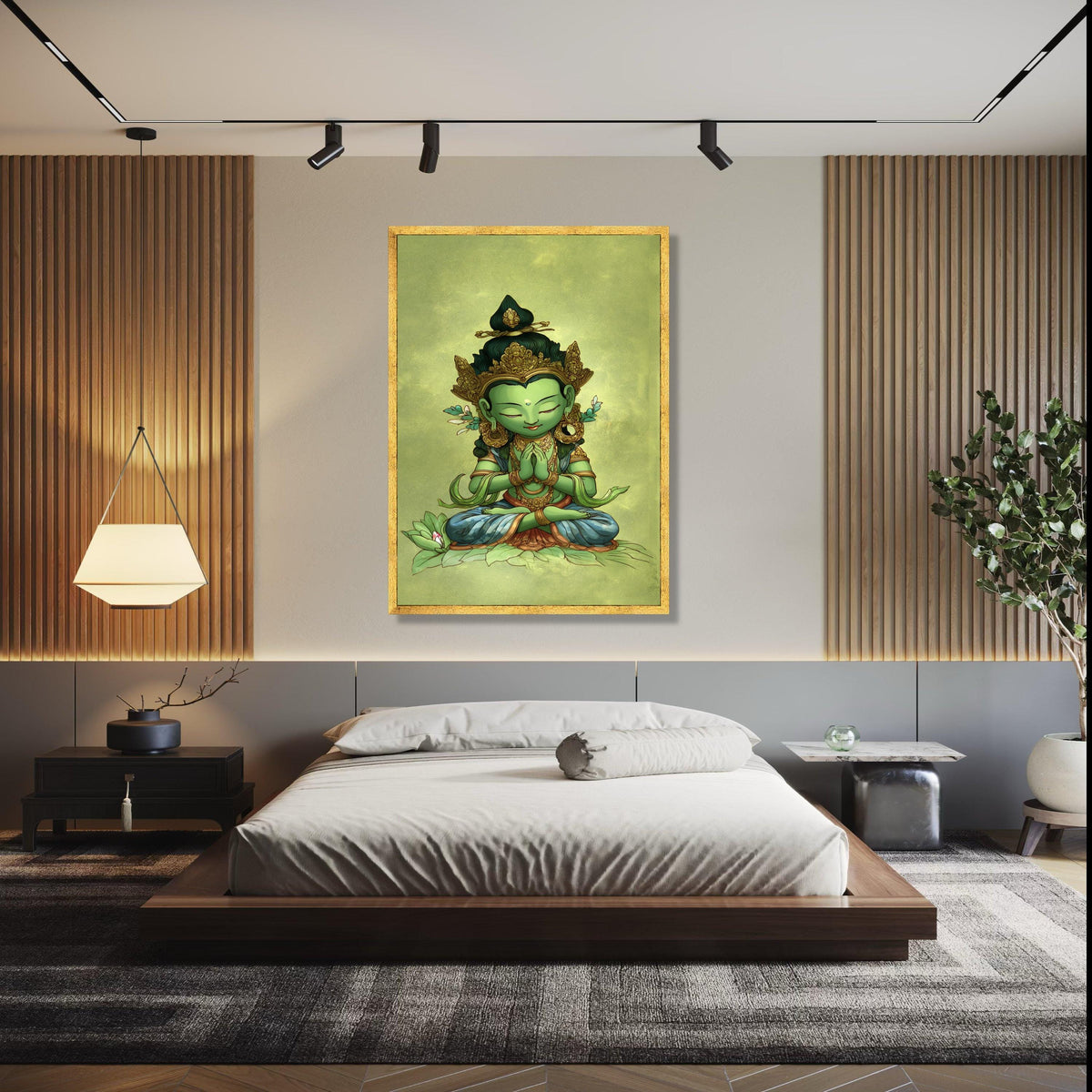 Meditative Green Buddha Canvas Wall Art, Spiritual Home Decor, Asian Zen Art, Mindfulness Meditation Painting, Gift Art, Home Decor, Print