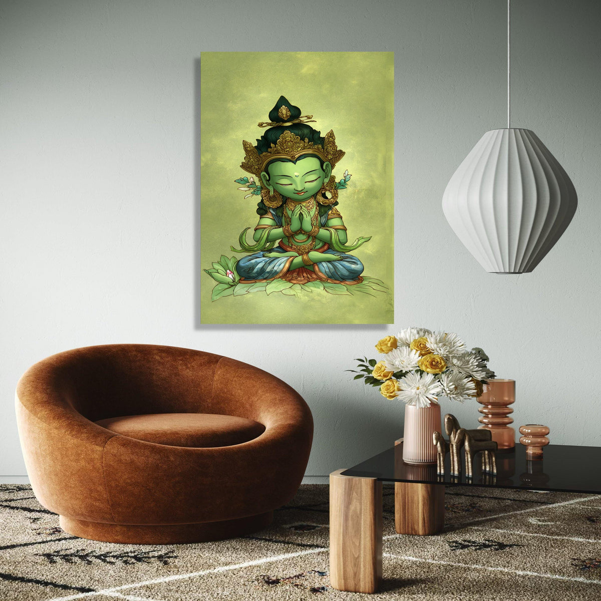 Meditative Green Buddha Canvas Wall Art, Spiritual Home Decor, Asian Zen Art, Mindfulness Meditation Painting, Gift Art, Home Decor, Print