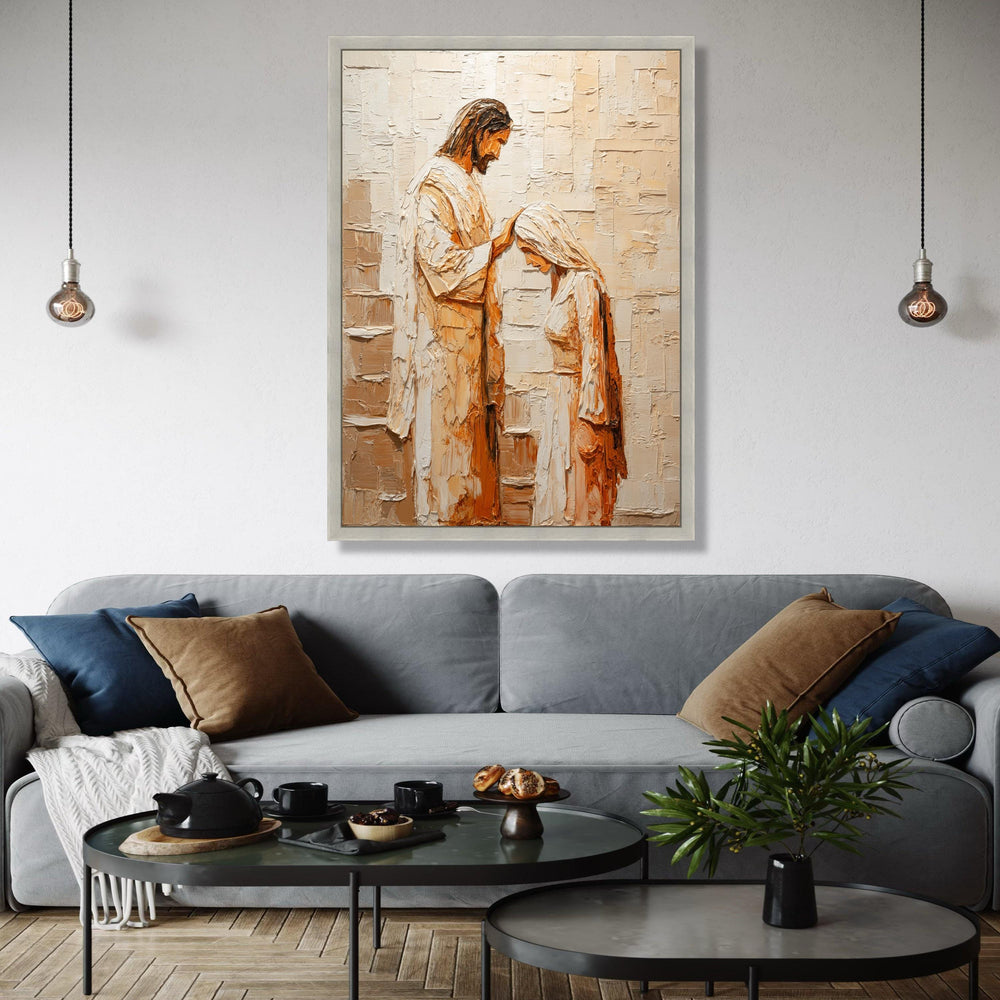 Sacred Blessing Scene Canvas Wall Art, Religious Jesus and Woman Painting, Spiritual Faith Decor, Painting on Gift Art, Home Decor, Print