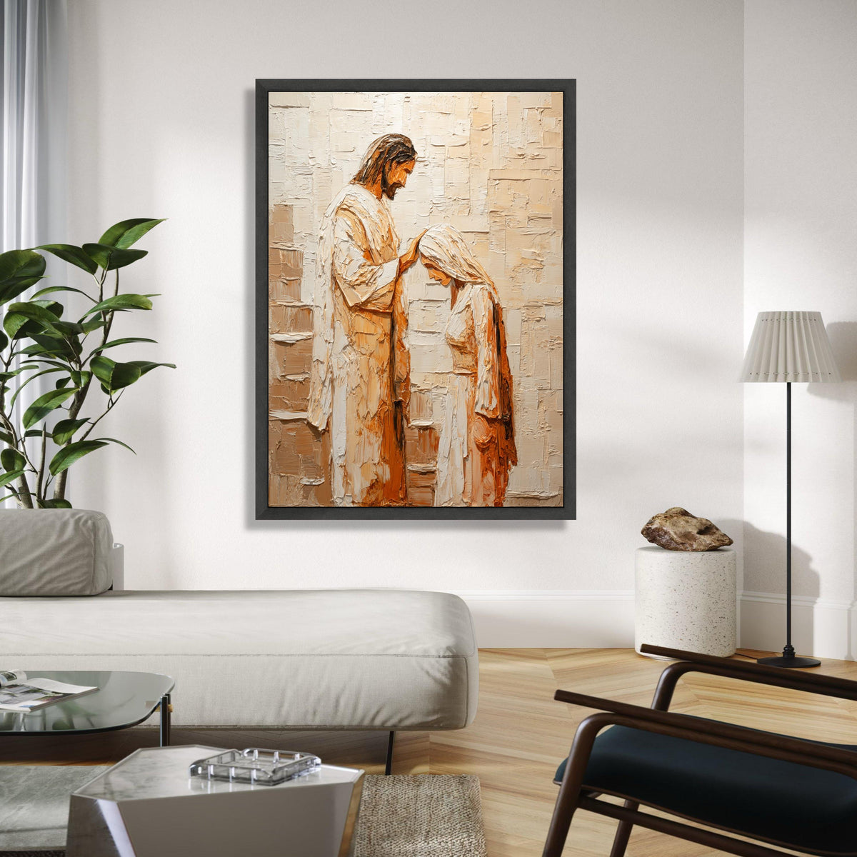 Sacred Blessing Scene Canvas Wall Art, Religious Jesus and Woman Painting, Spiritual Faith Decor, Painting on Gift Art, Home Decor, Print