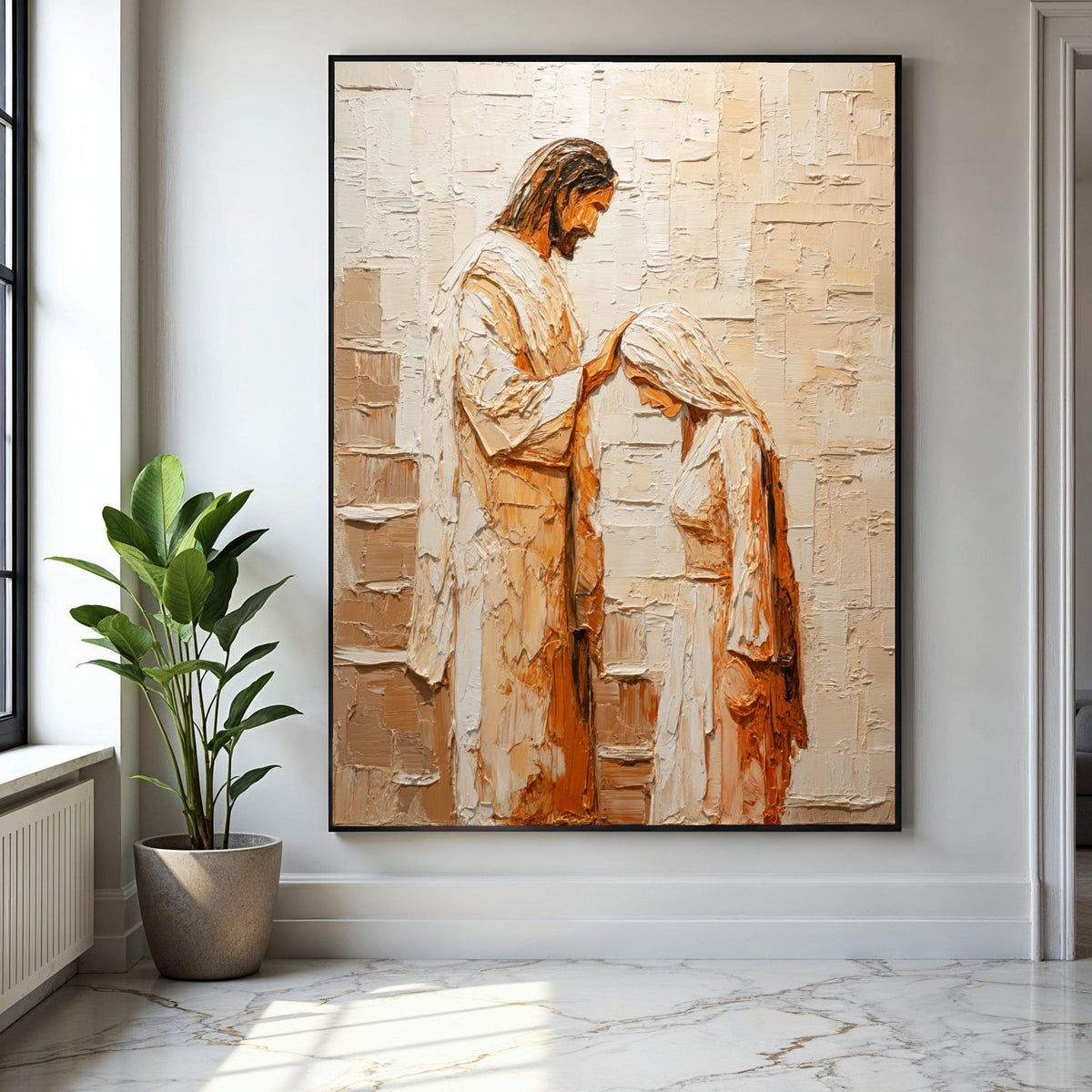 Sacred Blessing Scene Canvas Wall Art, Religious Jesus and Woman Painting, Spiritual Faith Decor, Painting on Gift Art, Home Decor, Print