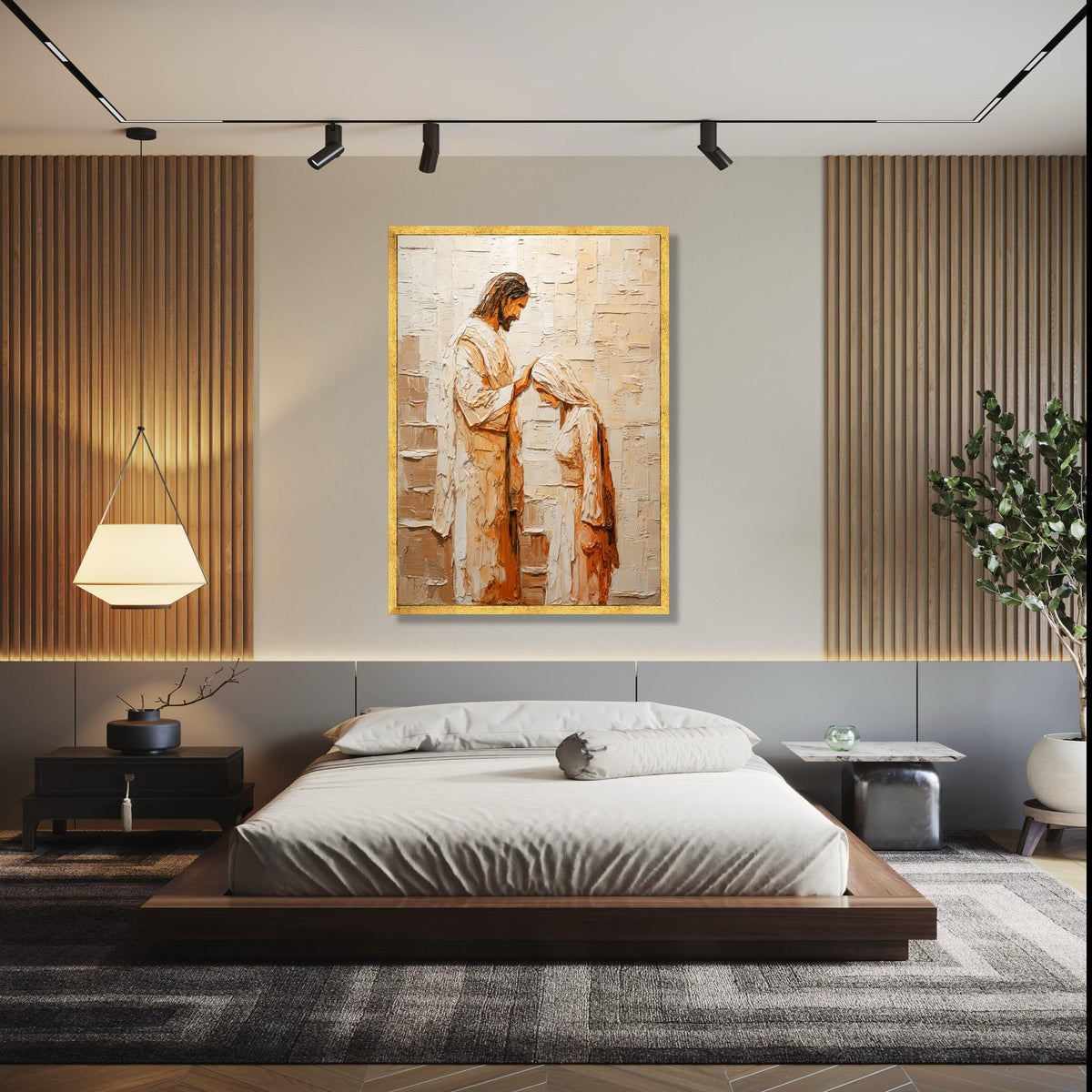 Sacred Blessing Scene Canvas Wall Art, Religious Jesus and Woman Painting, Spiritual Faith Decor, Painting on Gift Art, Home Decor, Print