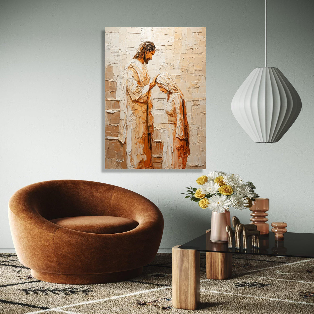 Sacred Blessing Scene Canvas Wall Art, Religious Jesus and Woman Painting, Spiritual Faith Decor, Painting on Gift Art, Home Decor, Print