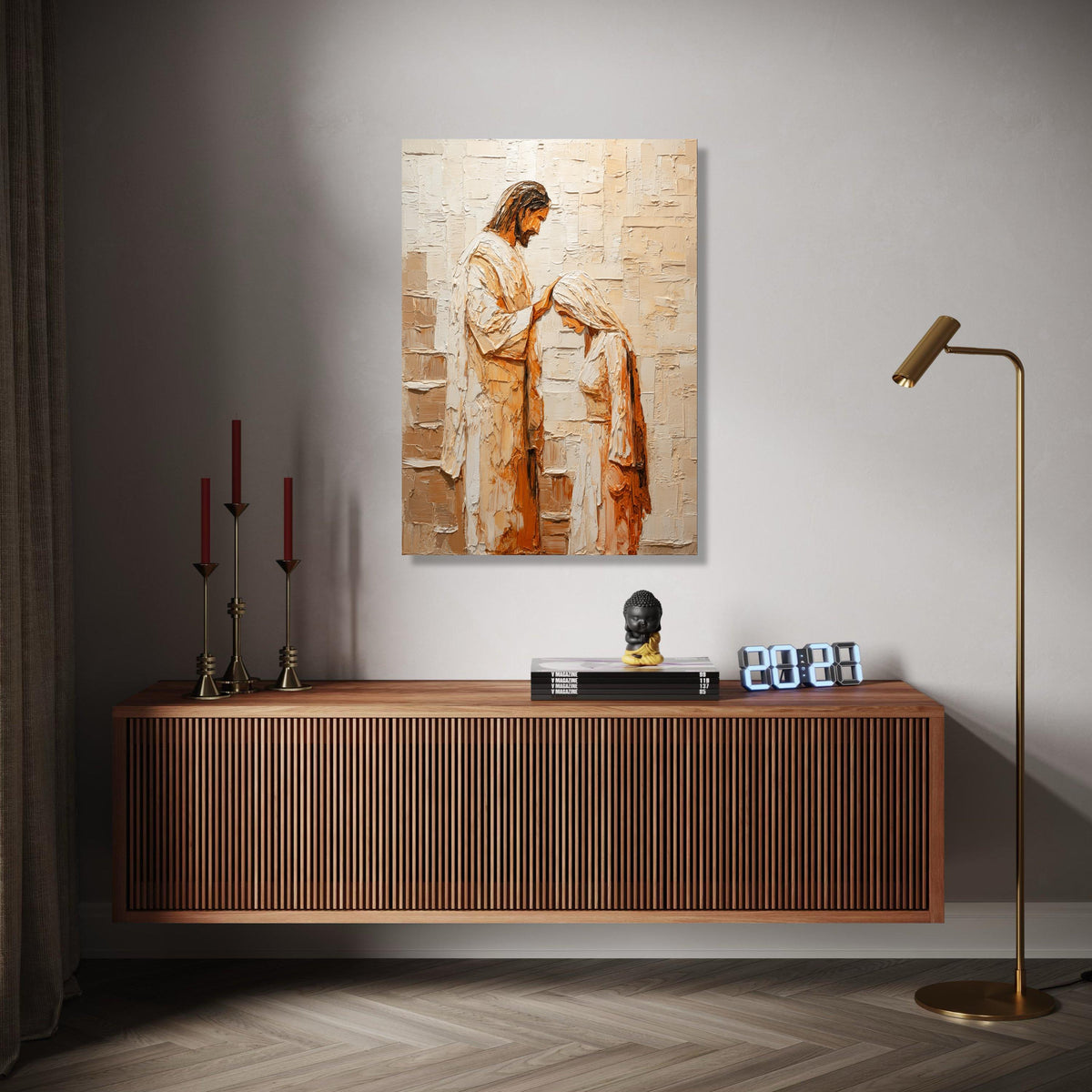 Sacred Blessing Scene Canvas Wall Art, Religious Jesus and Woman Painting, Spiritual Faith Decor, Painting on Gift Art, Home Decor, Print