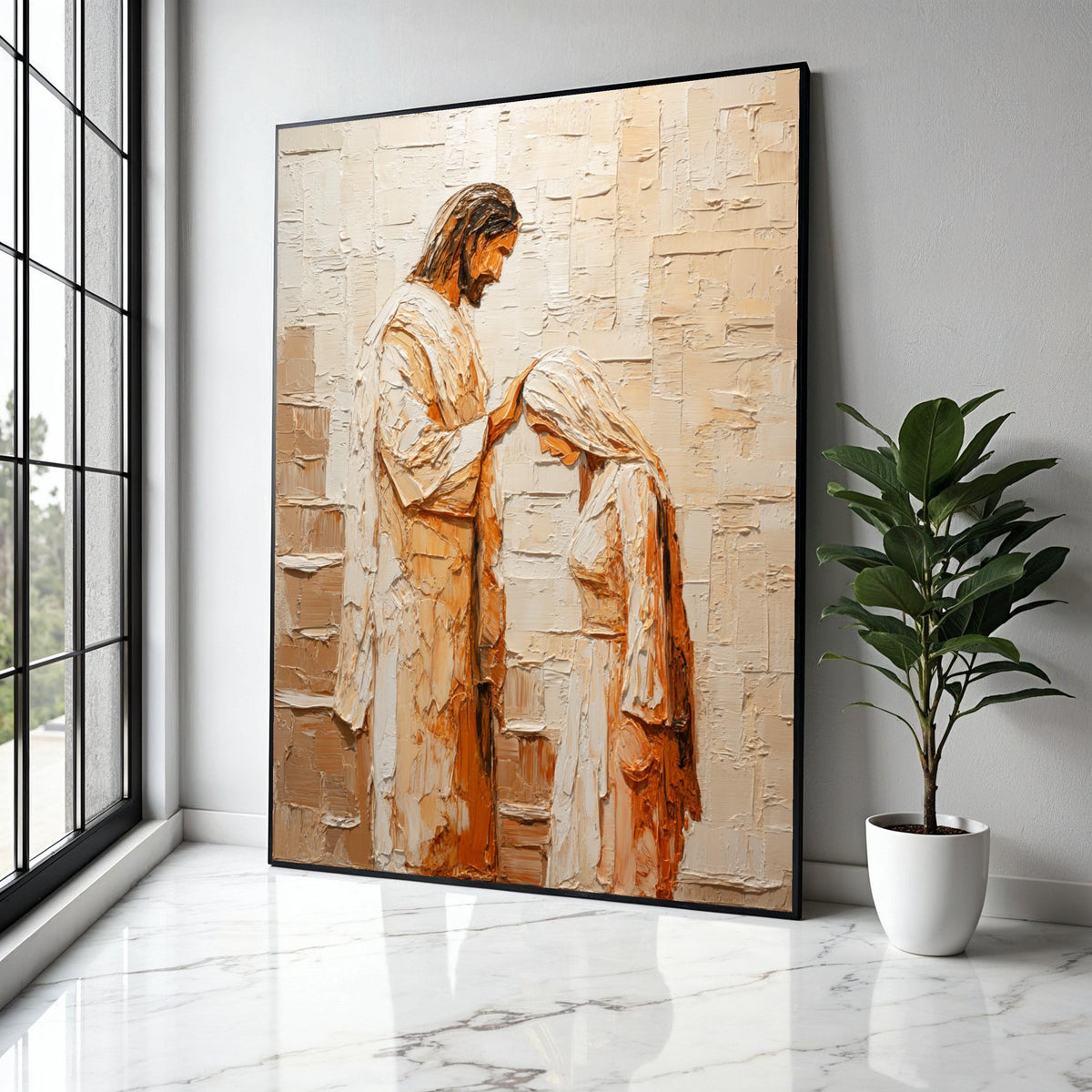 Sacred Blessing Scene Canvas Wall Art, Religious Jesus and Woman Painting, Spiritual Faith Decor, Painting on Gift Art, Home Decor, Print