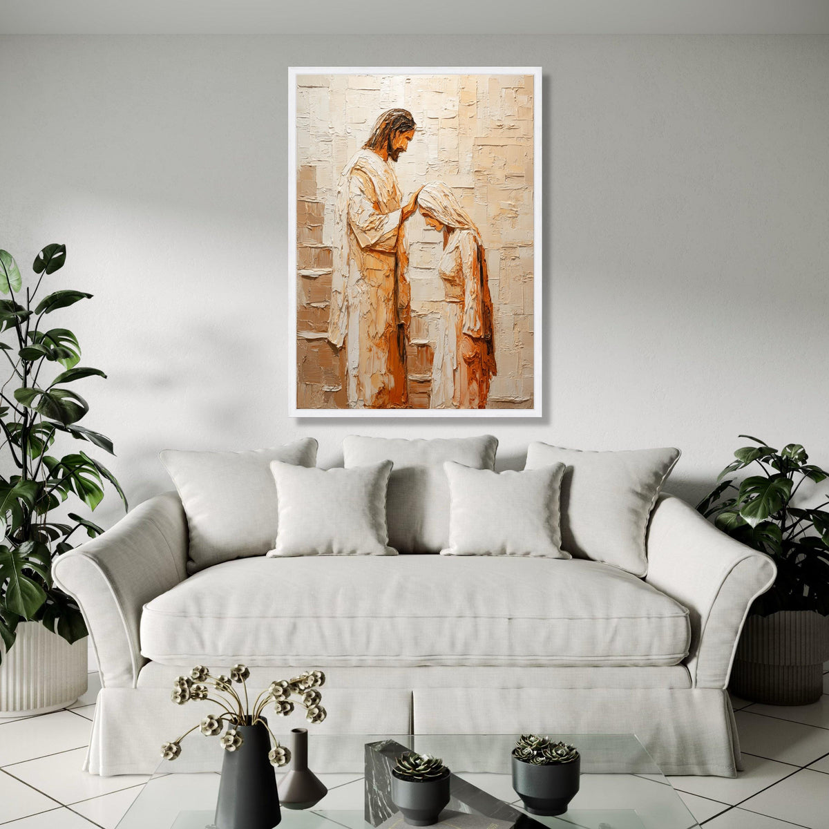 Sacred Blessing Scene Canvas Wall Art, Religious Jesus and Woman Painting, Spiritual Faith Decor, Painting on Gift Art, Home Decor, Print