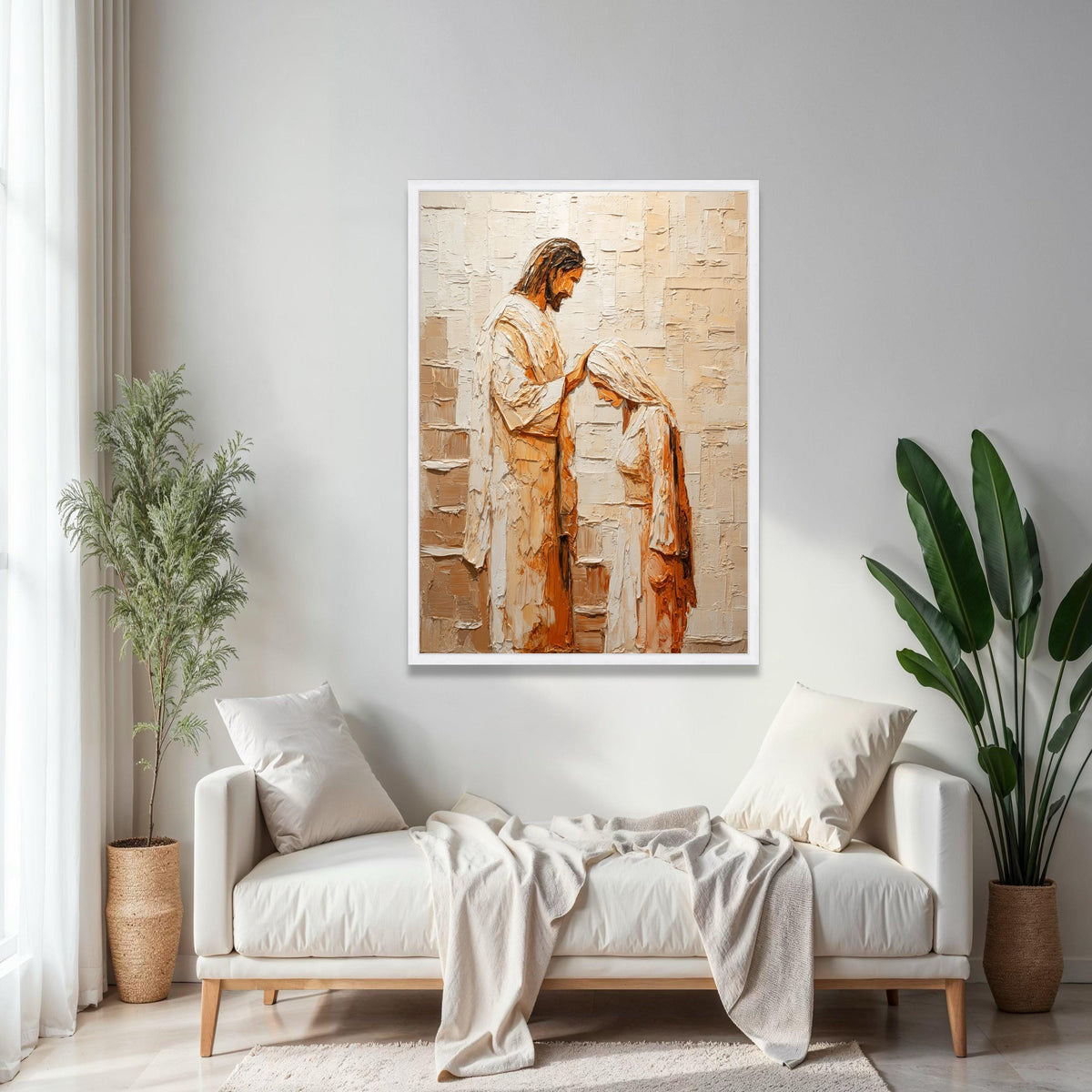 Sacred Blessing Scene Canvas Wall Art, Religious Jesus and Woman Painting, Spiritual Faith Decor, Painting on Gift Art, Home Decor, Print