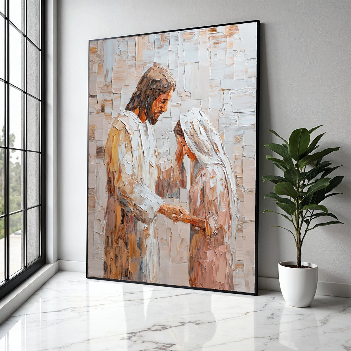 Jesus Blessing Woman Canvas Wall Art, Religious Christian Painting, Spiritual Faith Home Decor, Inspirational Gift Art, Home Decor, Print