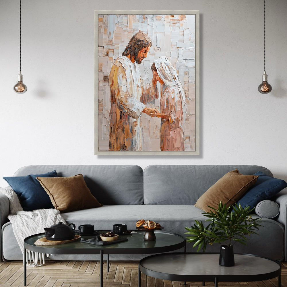 Jesus Blessing Woman Canvas Wall Art, Religious Christian Painting, Spiritual Faith Home Decor, Inspirational Gift Art, Home Decor, Print