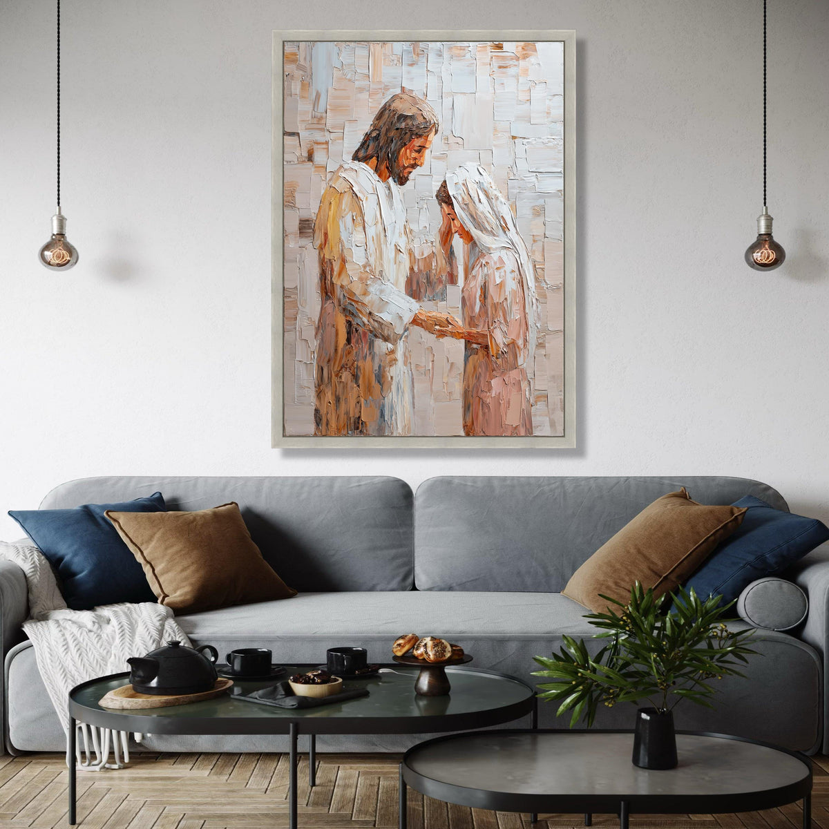 Jesus Blessing Woman Canvas Wall Art, Religious Christian Painting, Spiritual Faith Home Decor, Inspirational Gift Art, Home Decor, Print