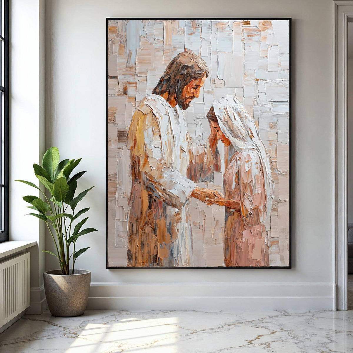 Jesus Blessing Woman Canvas Wall Art, Religious Christian Painting, Spiritual Faith Home Decor, Inspirational Gift Art, Home Decor, Print