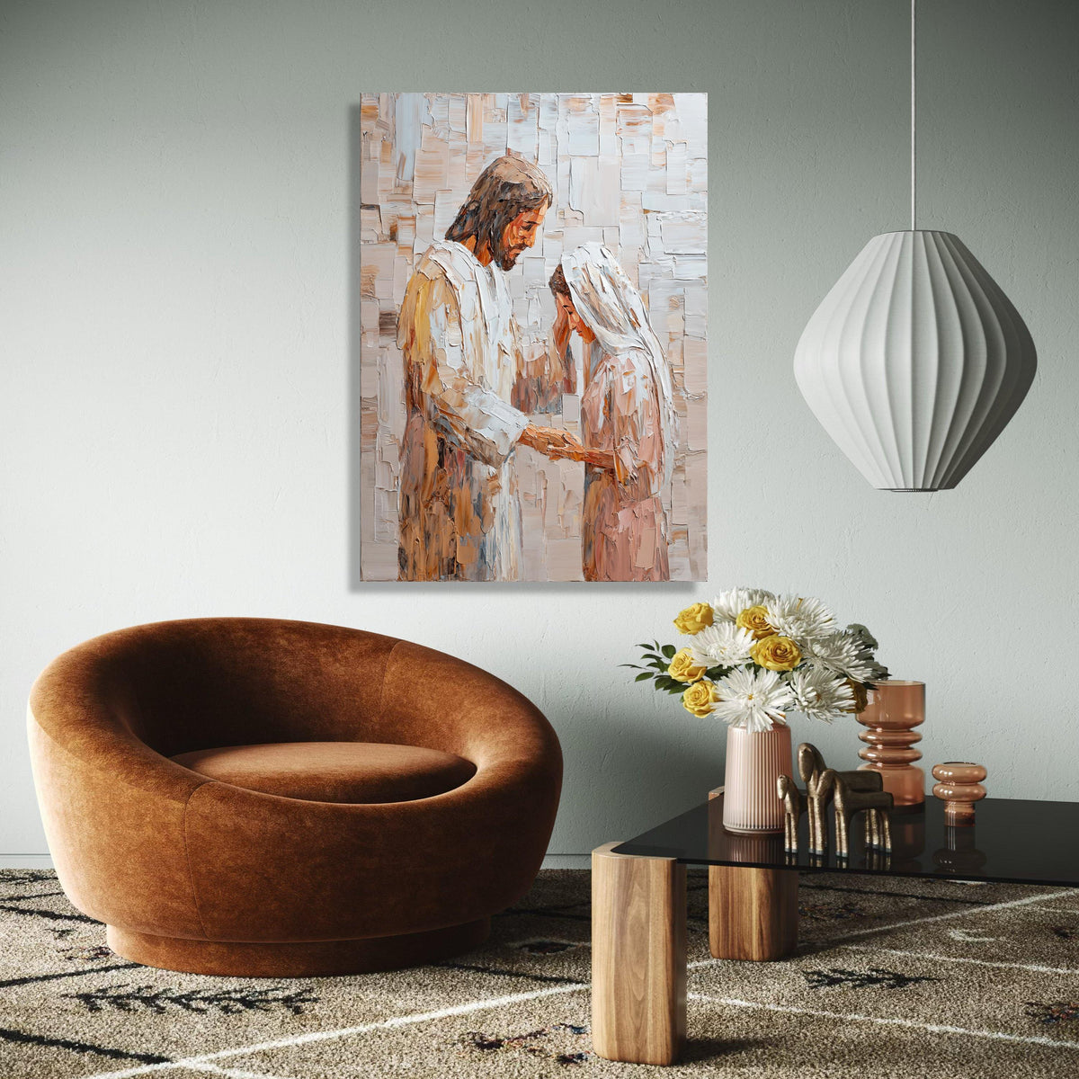 Jesus Blessing Woman Canvas Wall Art, Religious Christian Painting, Spiritual Faith Home Decor, Inspirational Gift Art, Home Decor, Print