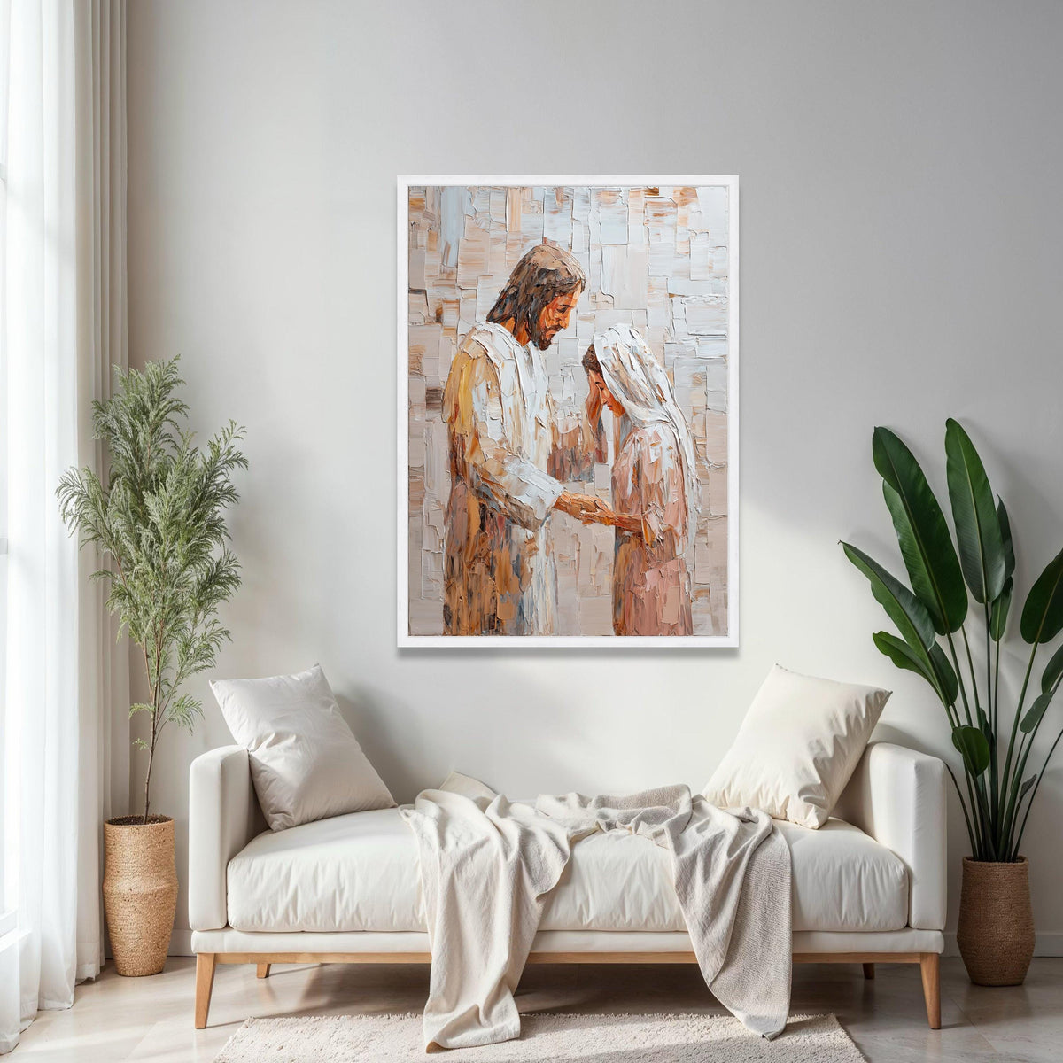 Jesus Blessing Woman Canvas Wall Art, Religious Christian Painting, Spiritual Faith Home Decor, Inspirational Gift Art, Home Decor, Print