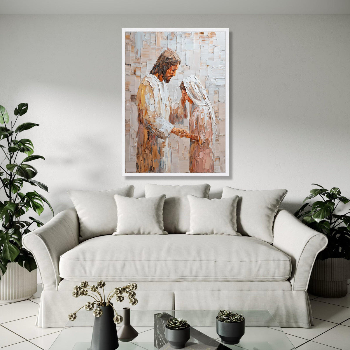 Jesus Blessing Woman Canvas Wall Art, Religious Christian Painting, Spiritual Faith Home Decor, Inspirational Gift Art, Home Decor, Print